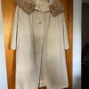 Off white cashmere coat with real mink collar.